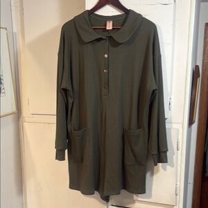 Smash + Tess Olive Green Ribbed Button-Up Romper